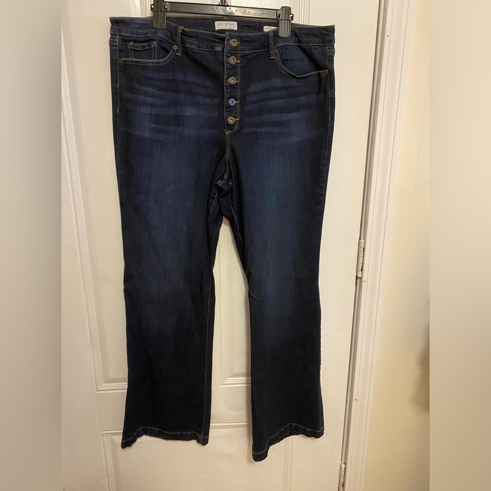 NWOT Sofia Vergara Melissa Flare Jeans Dark Blue Size 22W Stretch Button Fly